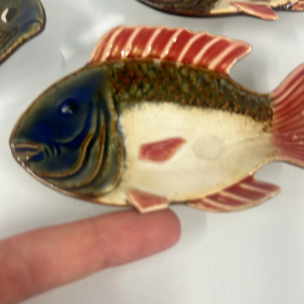 Pier One Hand Painted Porcelain Fish Appetizer Platter Plate Dish set